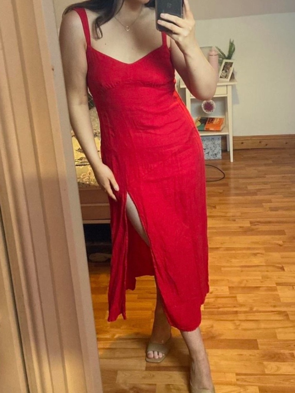 Zara Red Linen Midi Dress Size XS
